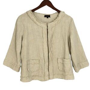 Epoca Womens Fringe Boho Cardigan Beige Cotton Knit Career Made In italy Sz M